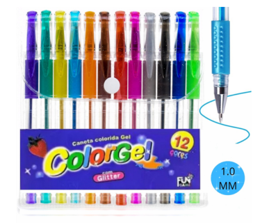 CANETA CORES GEL C/12 GLITTER